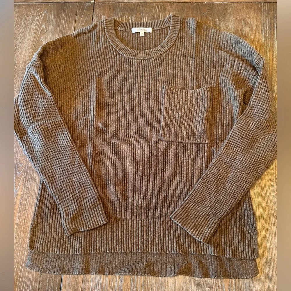 Madewell Thompson Pocket Pullover Sweater Heather Elm Green Size Medium - Picture 5 of 10